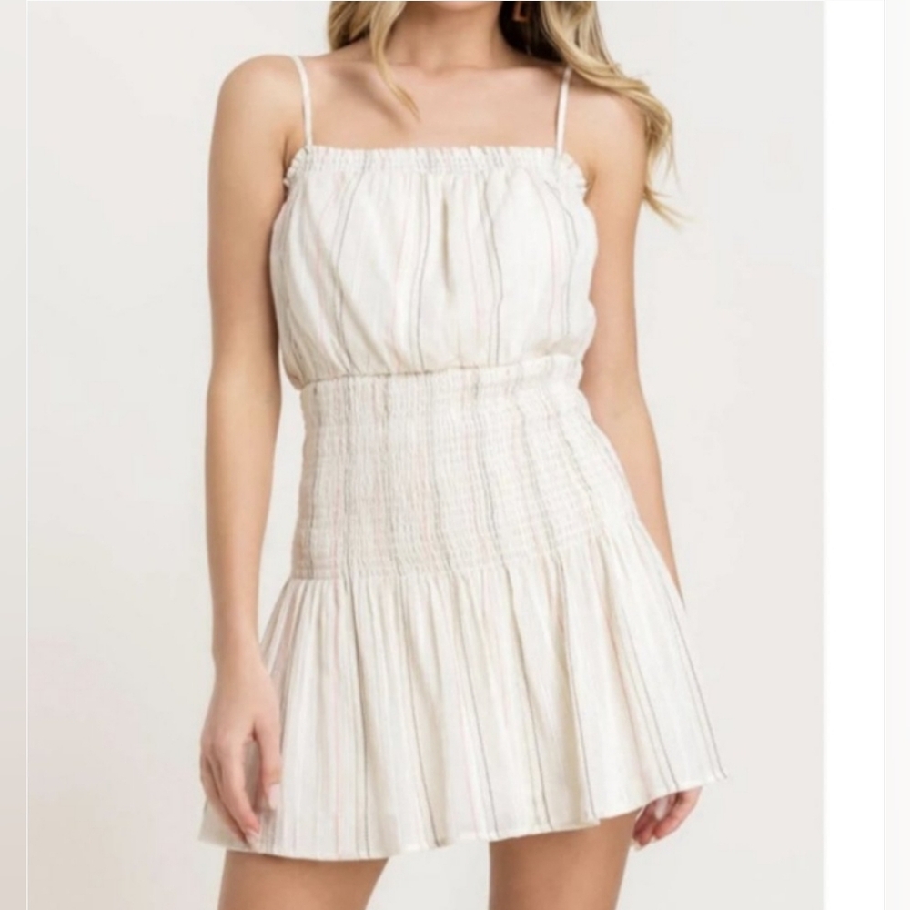LUSH Smocked Mini Dress Cream Medium